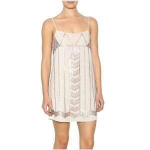 Adelyn Rae Beaded Mini Dress Nude / Beige Size XS